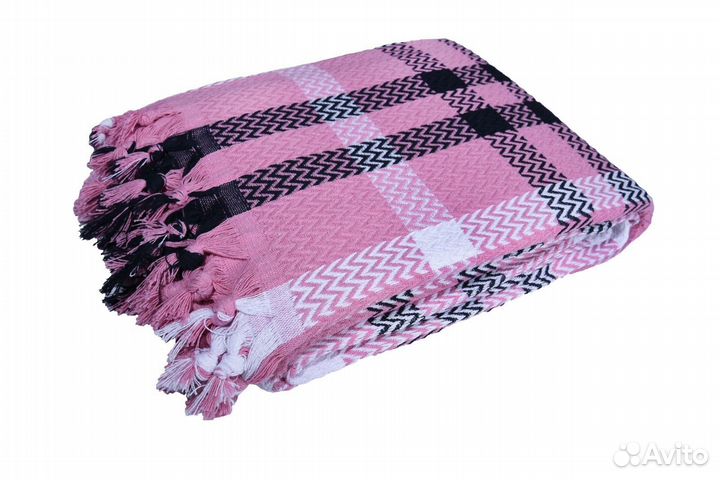 Плед хлопок 200x230 см, цвет Розовый в клетку