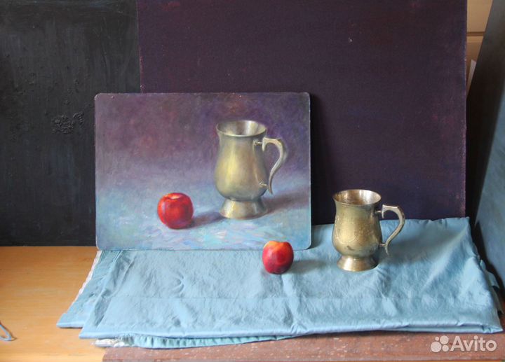 Картина маслом Натюрморт с Кружкой и нектарин