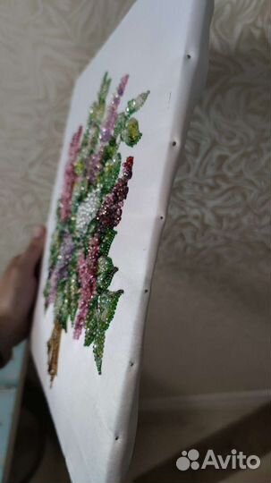 Картина вышитая из камней Сирень