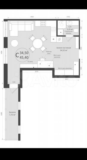 1-к. апартаменты, 45,4 м², 2/6 эт.