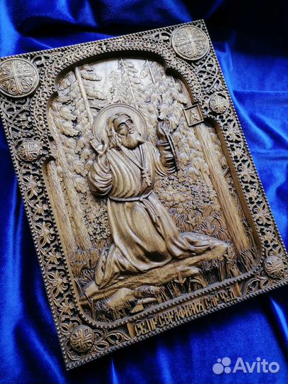 Икона из дерева,ясень,Святой Серафим Саровский