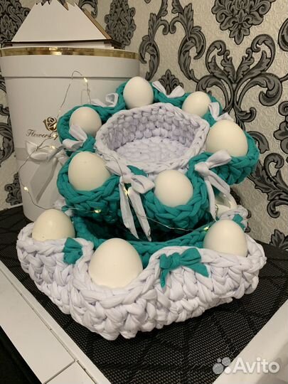 Пасхальная корзина вязаная для яиц и кулича