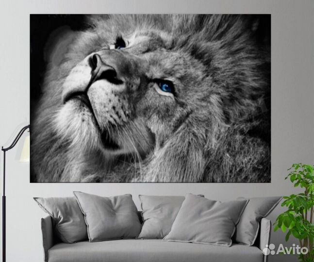Картина маслом лев черно-белый