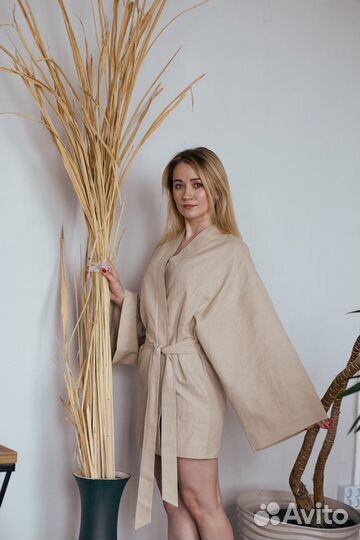 Льняной халат кимоно 42-48