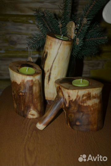 Подсвечник,дерево,свечи