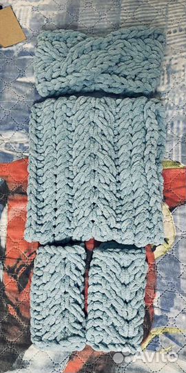 Снуд для девочки + повязка + митенки