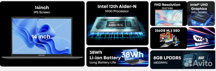 Chuwi GemiBook xPro Intel N100+Сумка+Часы-Гарантия