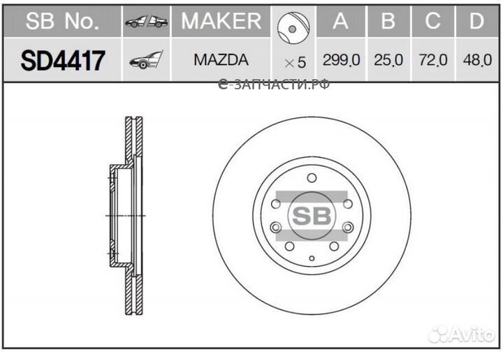 Sangsin brake SD4417 Торм.диск пер.вент.299x25 5 о