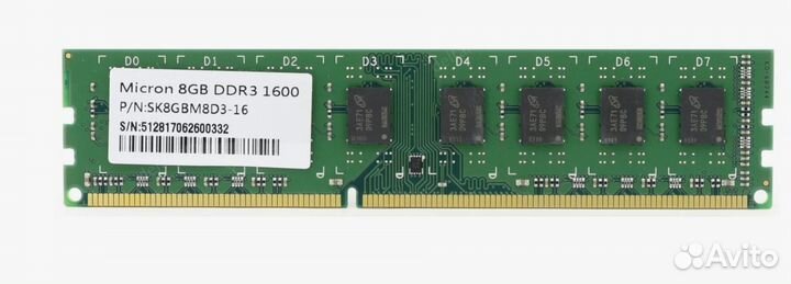 Оперативная память DDR3 Micron 8GB 1600Mhz