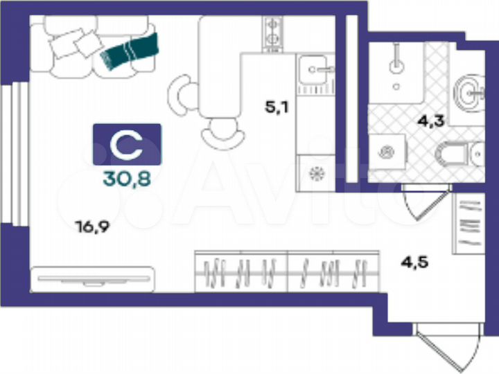 Квартира-студия, 30,8 м², 23/23 эт.