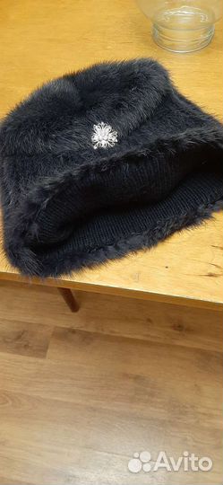 Шапка норковая вязаная женская