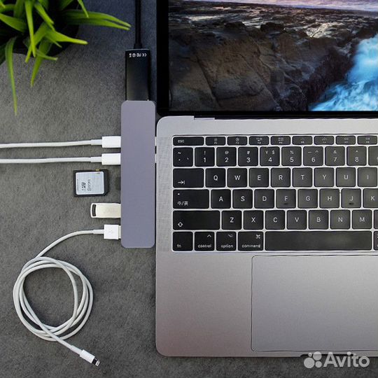 USB Хаб Type-C 7в1 на MacBook серый космос