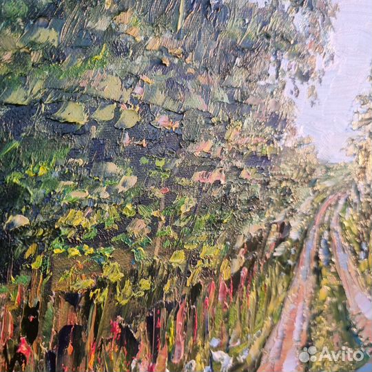 Пейзаж летний деревья маслом природа цветы холст