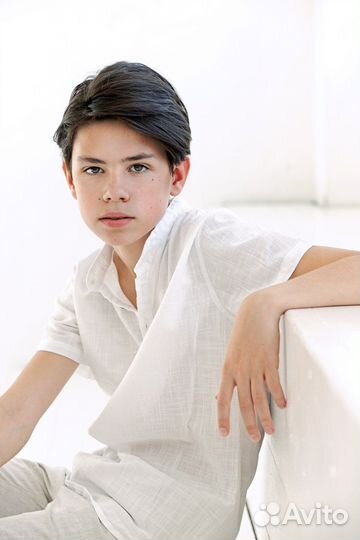 Белая льняная рубашка на мальчика152 (р46/44)