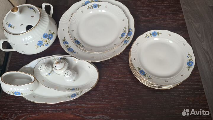 Сервиз столовый винтажный Васильки рижский фарфор