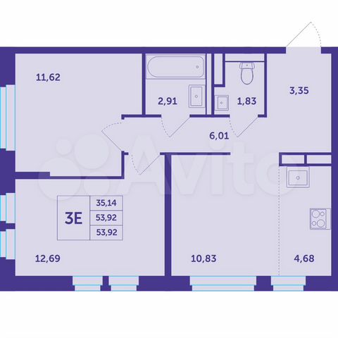 3-к. квартира, 53,9 м², 6/25 эт.