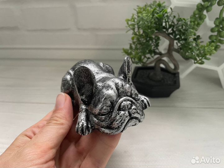 Фигурка французский бульдог, мраморное серебро