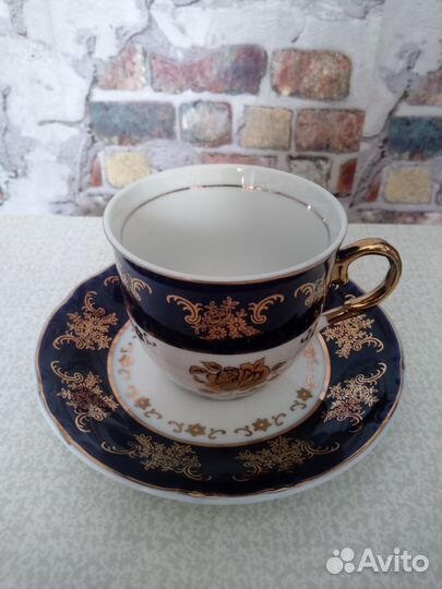 Кофейная пара Золотая роза кобальт Чехия