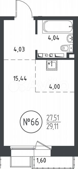 Квартира-студия, 29,1 м², 9/10 эт.