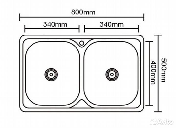 Мойка для кухни из нержавейки 80х50 двойная