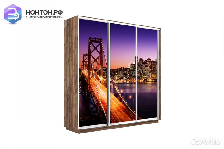 Шкаф-купе 3-х дверный Нонтон фото №1007 / крафт та