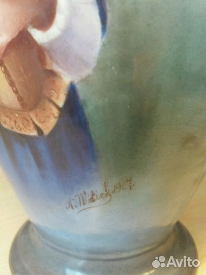 Ваза антикварная керамическая с росписью