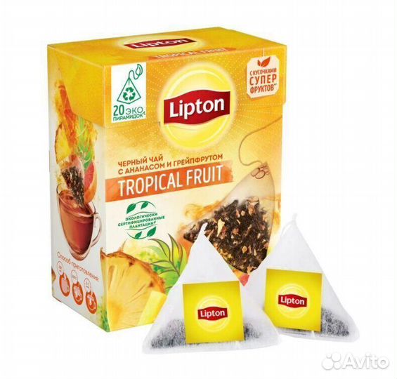 Чай Lipton Tropical Fruit Чёрный пирамидки (опт)