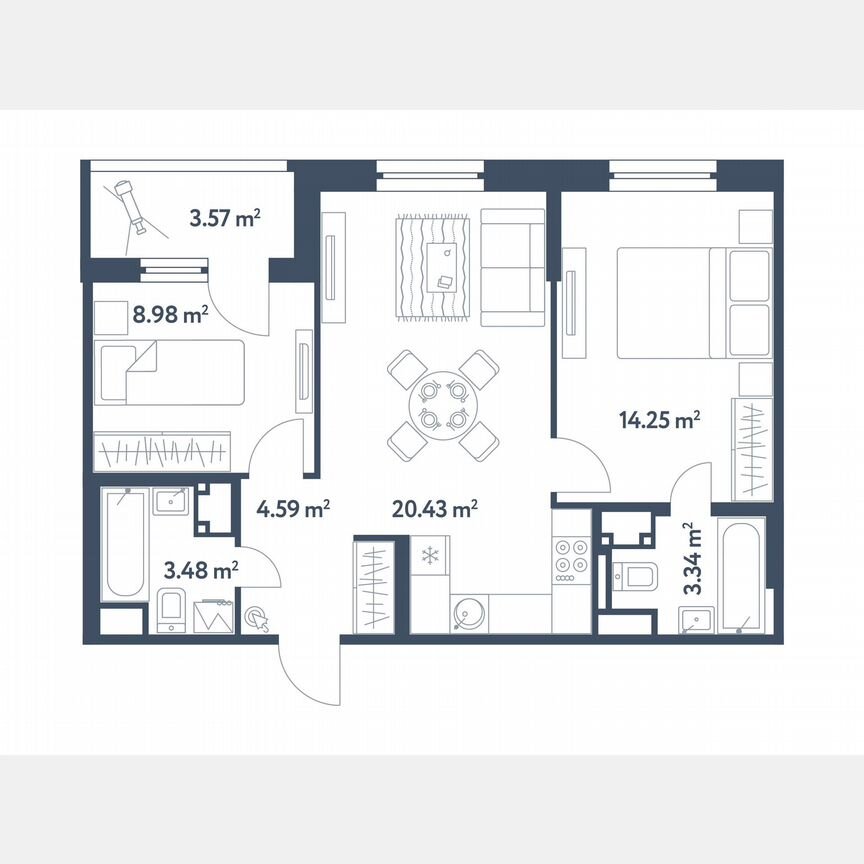 3-к. квартира, 56,9 м², 18/25 эт.