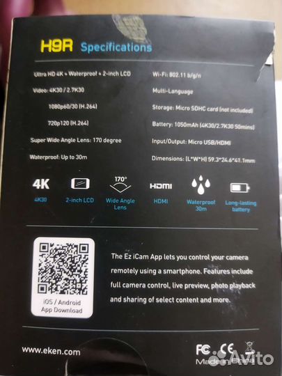 Экшен камера eken h9r