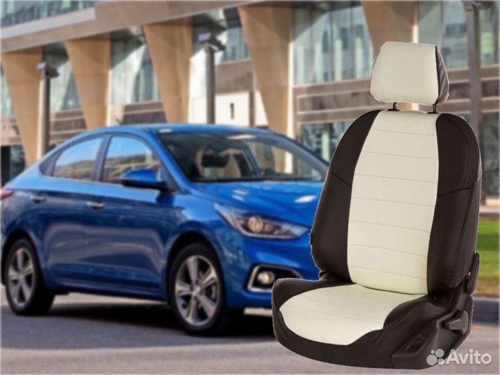 Чехлы на Хендай Солярис с 2017- черный+белый