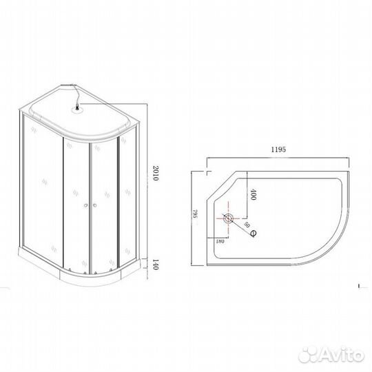 Душевая кабина Hydroom HD-KU12080LFL LOW 120x80 ле