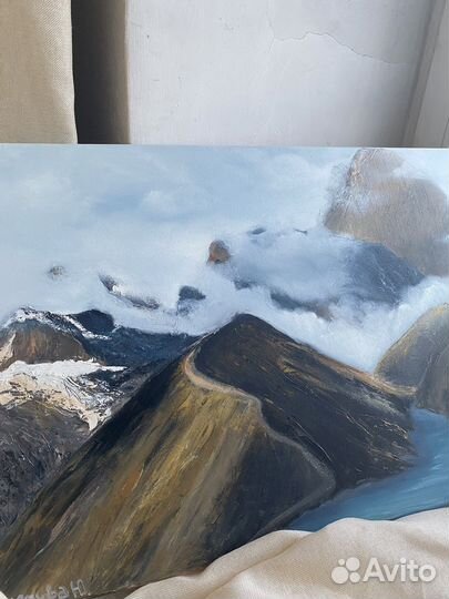 Картина в интерьер в подарок маслом горы