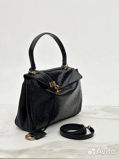 Сумка Balenciaga Rodeo кожа страус чёрная