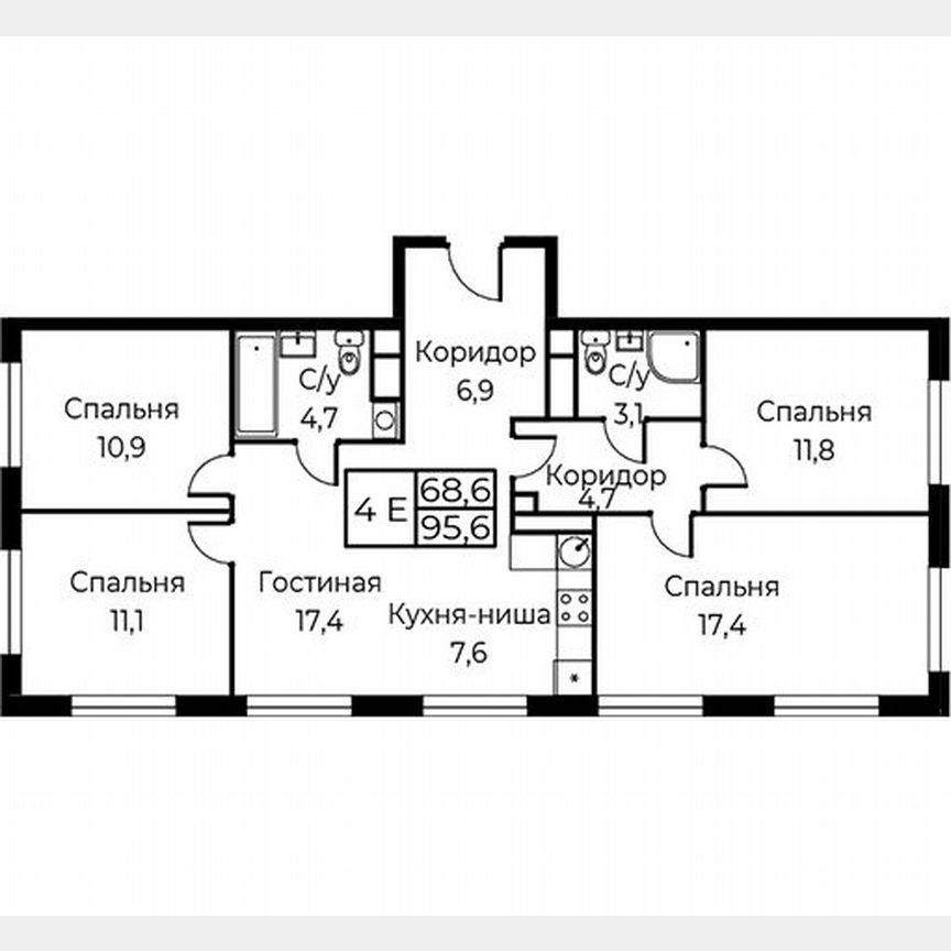 4-к. апартаменты, 95,6 м², 26/30 эт.