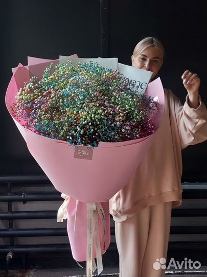 Цветы розы букет гипсофилы