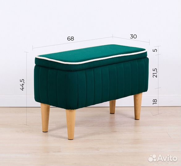 Банкетка амма с ящиком для хранения / Зеленая