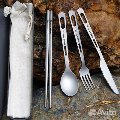 Туристический набор вилка, ножик, ложка из титана