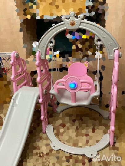 Детский игровой комплекс горка+качель+корзина