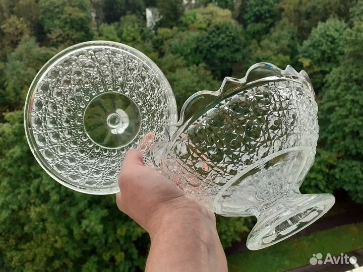 Хрустальная ваза конфетница с крышкой СССР винтаж