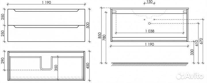 Тумба под раковину Sancos Norma 2.0 120 подвесная
