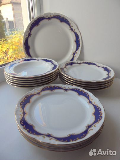 Thun Чехия фарфор набор тарел 16 шт кобальт позол