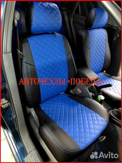 Чехлы Chevrolet Lacetti из экокожи чёрно-синие Ром