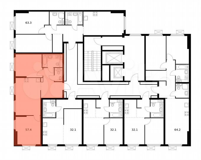 2-к. квартира, 57,4 м², 12/17 эт.
