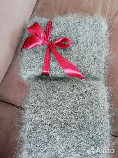 Платок шаль пуховый из серого козьего пуха