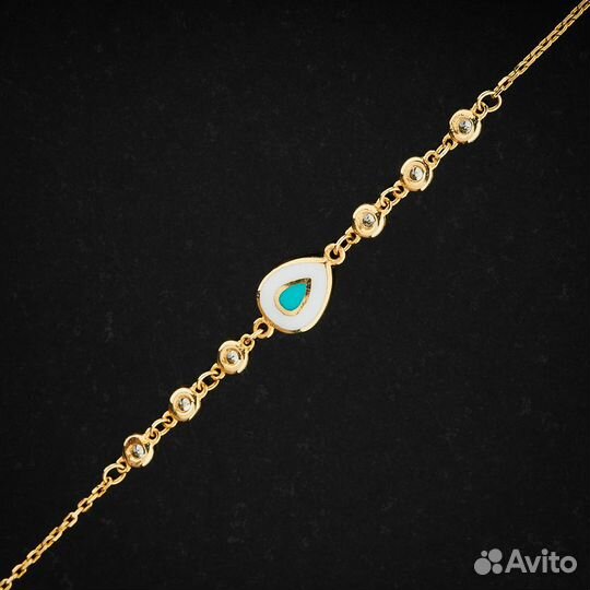 Браслет из желтого золота с фианитами и эмалью