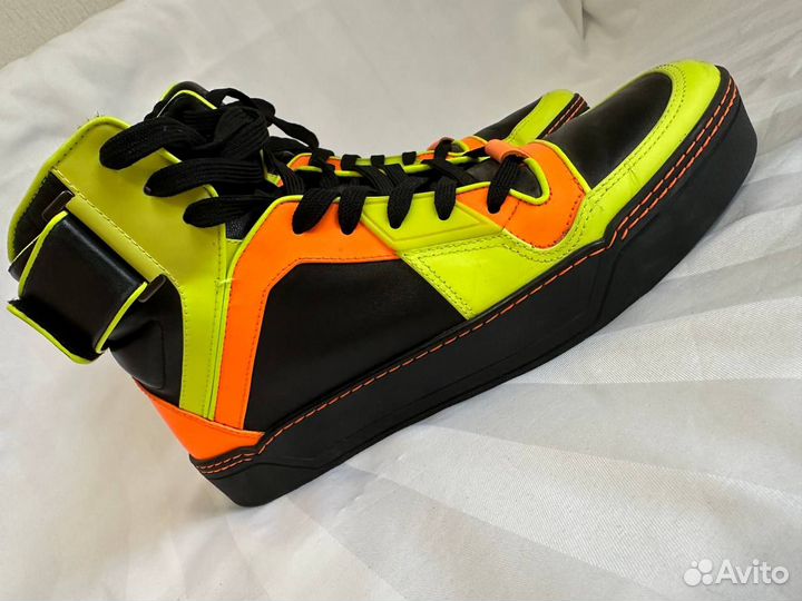 Gucci Men s Neon Leather High Top Sneakers Orange