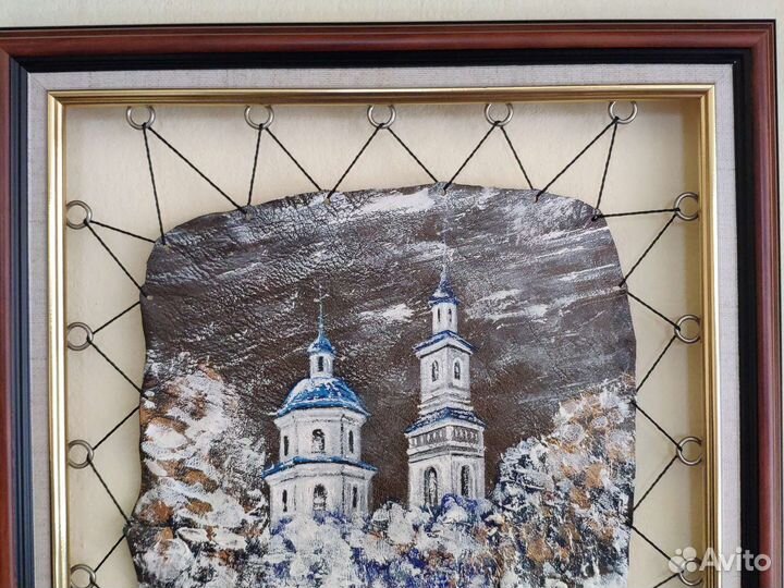 Картина панно на натуральной коже