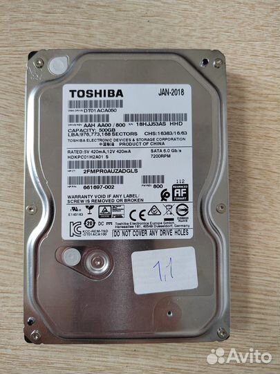 Б/У HDD toshiba SATA 3.5