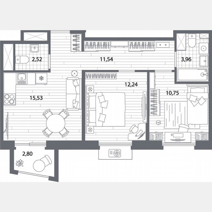 2-к. квартира, 57,4 м², 9/13 эт.