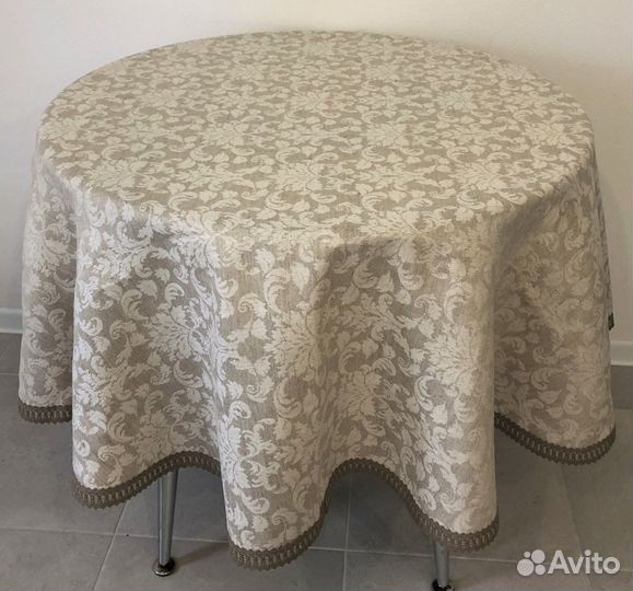 Скатерть круглая 166см -№26-1, полульняная